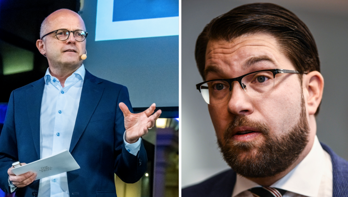 Nobelstiftelsens vd Vidar Helgesen och SD-ledaren Jimmie Åkesson.